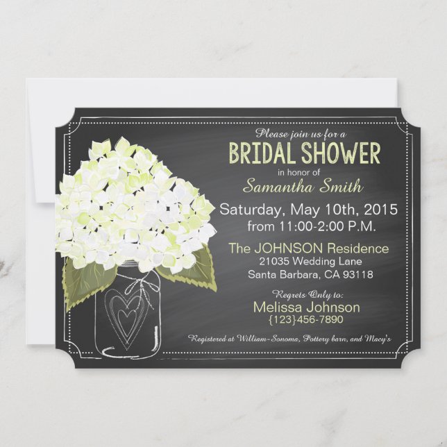 Invitation Fête de l'mariée en damier blanc Hydrangea Mason J (Devant)