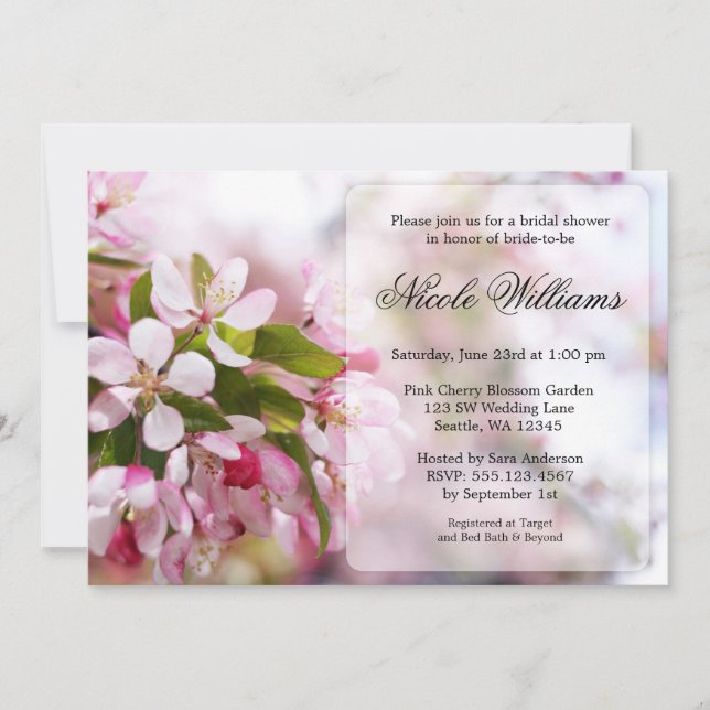 Invitation Fête de l'mariée en fleurs de cerisiers roses (Devant)