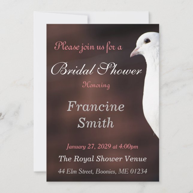 Invitation Fête de l'mariée féminine de White Dove (Devant)