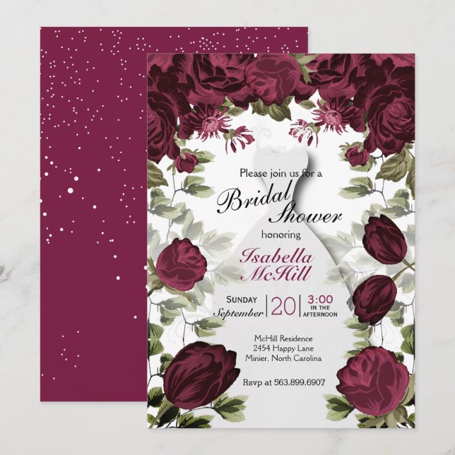 Invitation Fête de l'mariée - Fleurs botaniques profondes de  (Devant / Derrière)