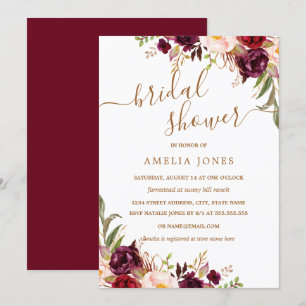 Invitation Fête de l'mariée Floral Gold Burgundy Confetti