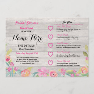 Invitation Fête de l'mariée Floral Rustic Bois Pink Invitatio