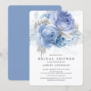 Invitation Fête de l'mariée florale bleue et argent