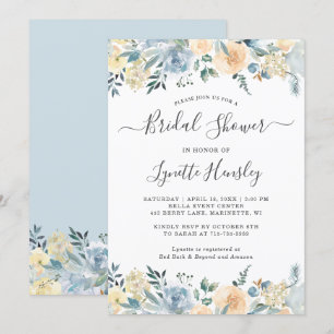 Invitation Fête de l'mariée Florale Bleue Vanille de printemp