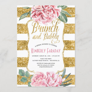 Invitation Fête de l'mariée florale de Brunch et Bubbly Gold