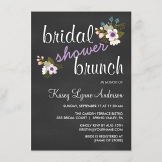 Invitation Fête de l'mariée florale de Chalkboard Brunch Invi
