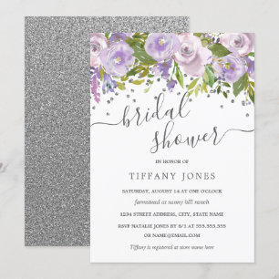 Invitation Fête de l'mariée florale de Confetti en argent mau