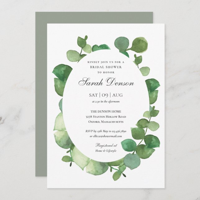 Invitation Fête de l'mariée florale d'Eucalyptus Boho (Devant / Derrière)