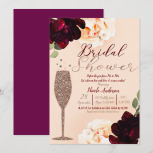 Invitation Fête de l'mariée florale Rose Champagne Gold Peach