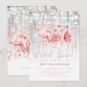 Invitation Fête de l'mariée florale Rose Gold Silver