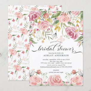Invitation Fête de l'mariée florale rose pâle
