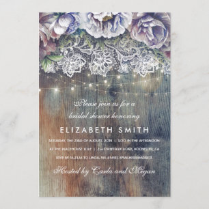 Invitation Fête de l'mariée florale rustique Blue and Maroon