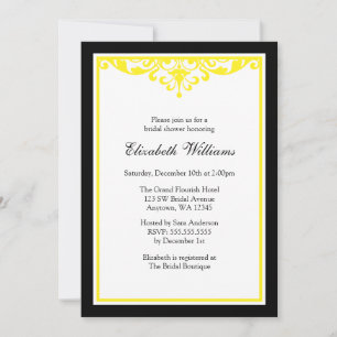 Invitation Fête de l'mariée florissante noire et jaune