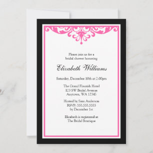 Invitation Fête de l'mariée florissante noire et rose