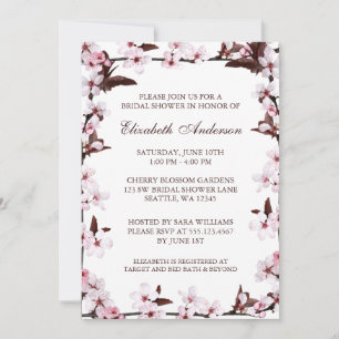Invitation Fête de l'mariée frontalière des cerisiers en fleu