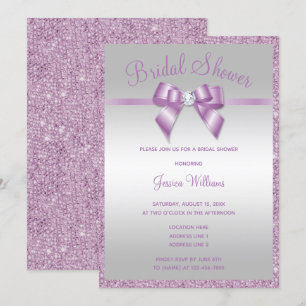 Invitation Fête de l'mariée Glitzy Lilac Sequins & Gem Bow