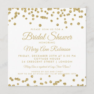 Invitation Fête de l'mariée Gold Faux Parties scintillant Con