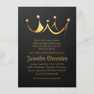 Invitation Fête de l'mariée Gold Royal Queen Crown de 4,5 po 