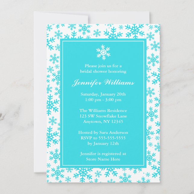 Invitation Fête de l'mariée hivernale Turquoise de la bordure (Devant)