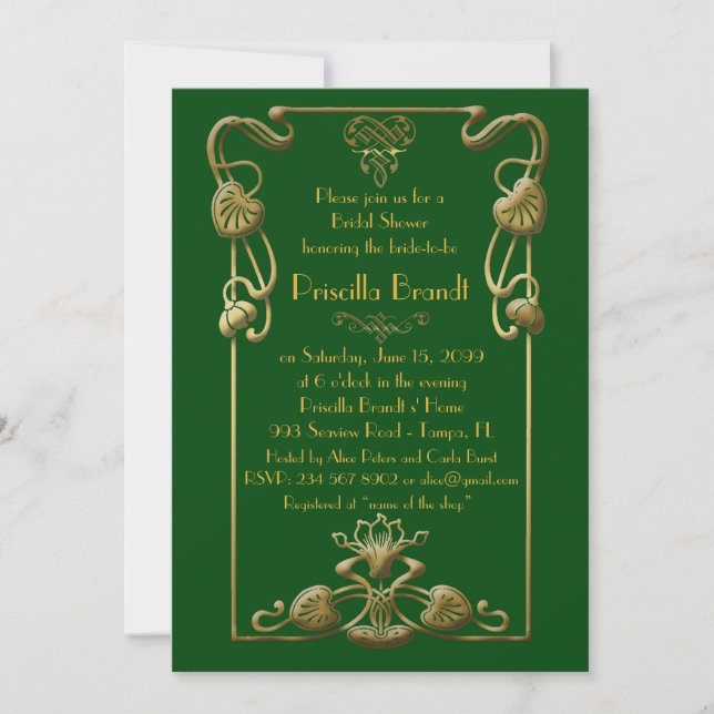 Invitation Fête de l'mariée Honorer, superbe style Gatsby, ve (Devant)