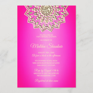 Invitation Fête de l'mariée indienne d'or rose-chaud Mandala