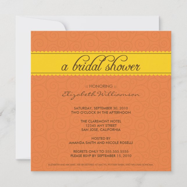Invitation Fête de l'mariée intime personnalisée (orange/jaun (Devant)