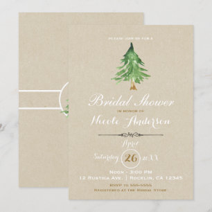 Invitation Fête de l'mariée Kraft rustique de pin d'aquarelle