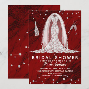 Invitation Fête de l'mariée Mariage en marbre rouge Diamond