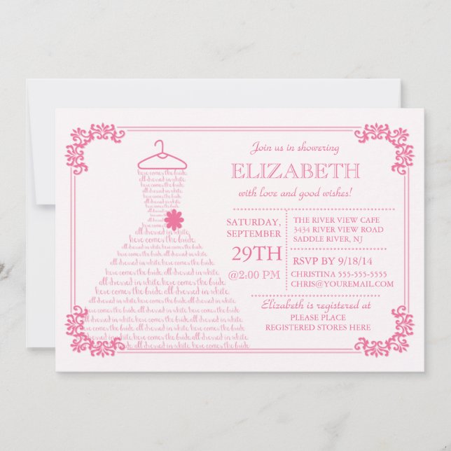 Invitation Fête de l'mariée Mariage rose pâle (Devant)