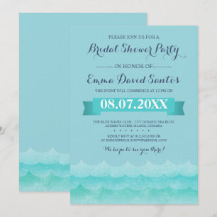 Invitation Fête de l'mariée marine bleue Pastel
