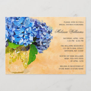 Invitation Fête de l'mariée Mason Jar bleu Hydrangea Watercol
