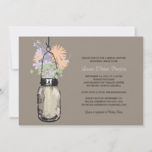 Invitation Fête de l'mariée Mason Jar et Fleurs sauvages