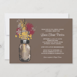 Invitation Fête de l'mariée Mason Jar et Fleurs sauvages