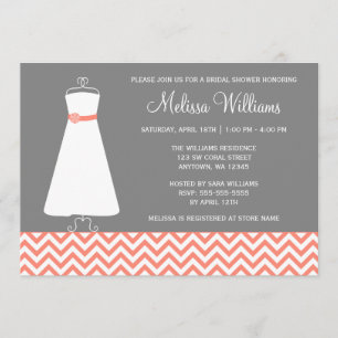 Invitation Fête de l'mariée moderne Chevron Gown Coral Grey