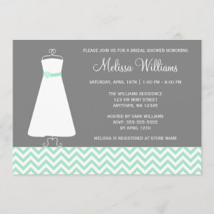 Invitation Fête de l'mariée moderne Chevron Gown Mint Grey