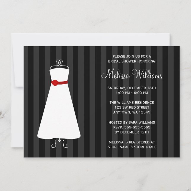 Invitation Fête de l'mariée moderne de Black and Red Gown (Devant)