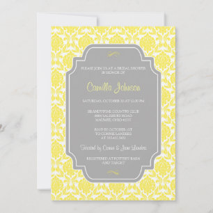 Invitation Fête de l'mariée moderne élégante de Damas jaunes