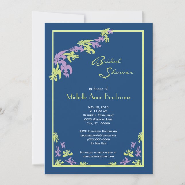 Invitation Fête de l'mariée moderne Lime Purple Blue Fleur de (Devant)