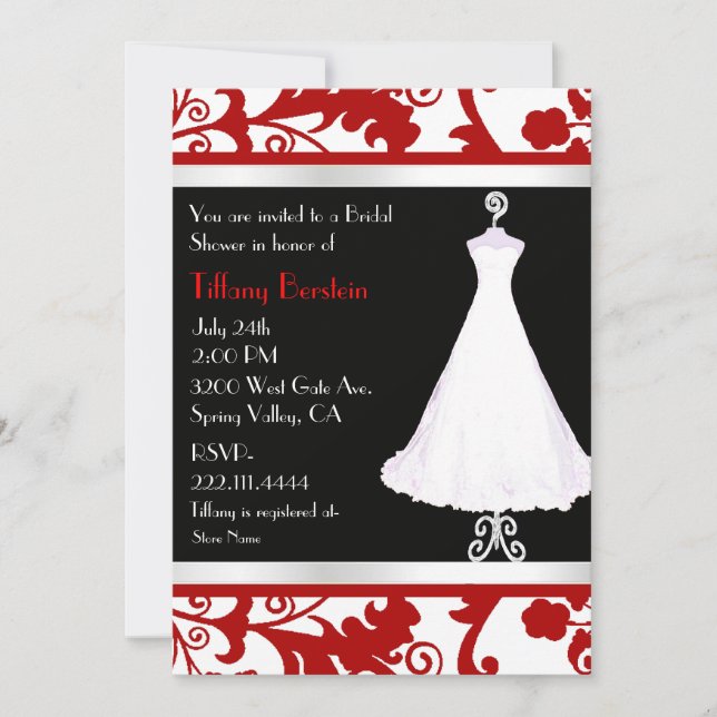 Invitation Fête de l'mariée noire, blanche et rouge (Devant)