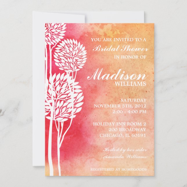 Invitation Fête de l'mariée Peach Ombre Trees (Devant)