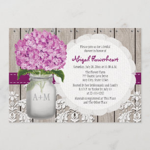 Invitation Fête de l'mariée Plum Hydrangea Mason Jar