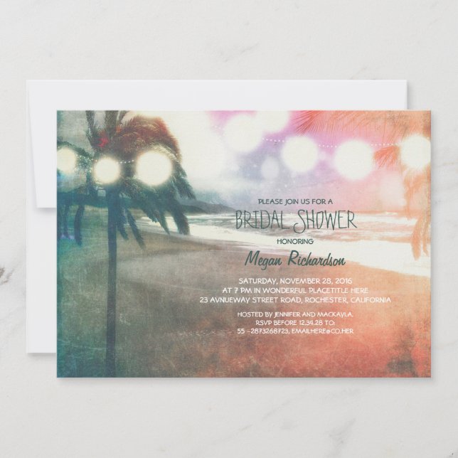 Invitation Fête de l'mariée Romantique des lanternes de plage (Devant)