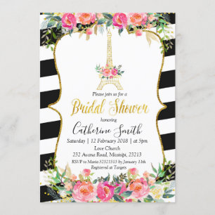 Invitation Fête de l'mariée romantique rose de Paris