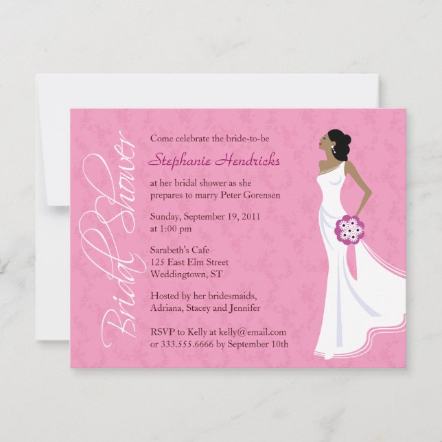 Invitation Fête de l'mariée rose d'élégance moderne (Devant)