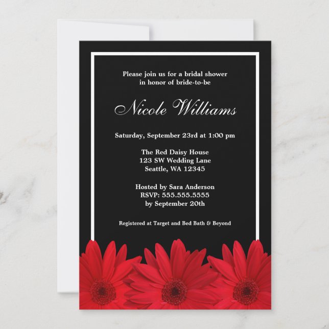 Invitation Fête de l'mariée rouge et noire (Devant)