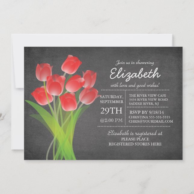 Invitation Fête de l'mariée rouge tulipe moderne (Devant)