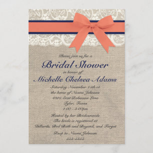 Invitation Fête de l'mariée rustique du ruban de Corail et de