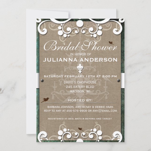 Invitation Fête de l'mariée Shabby Chic Rustic Burlap Invitat (Devant)