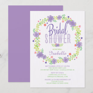 Invitation Fête de l'mariée stylée de fleurs violettes roses