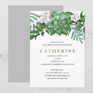 Invitation Fête de l'mariée succulente et fleurie